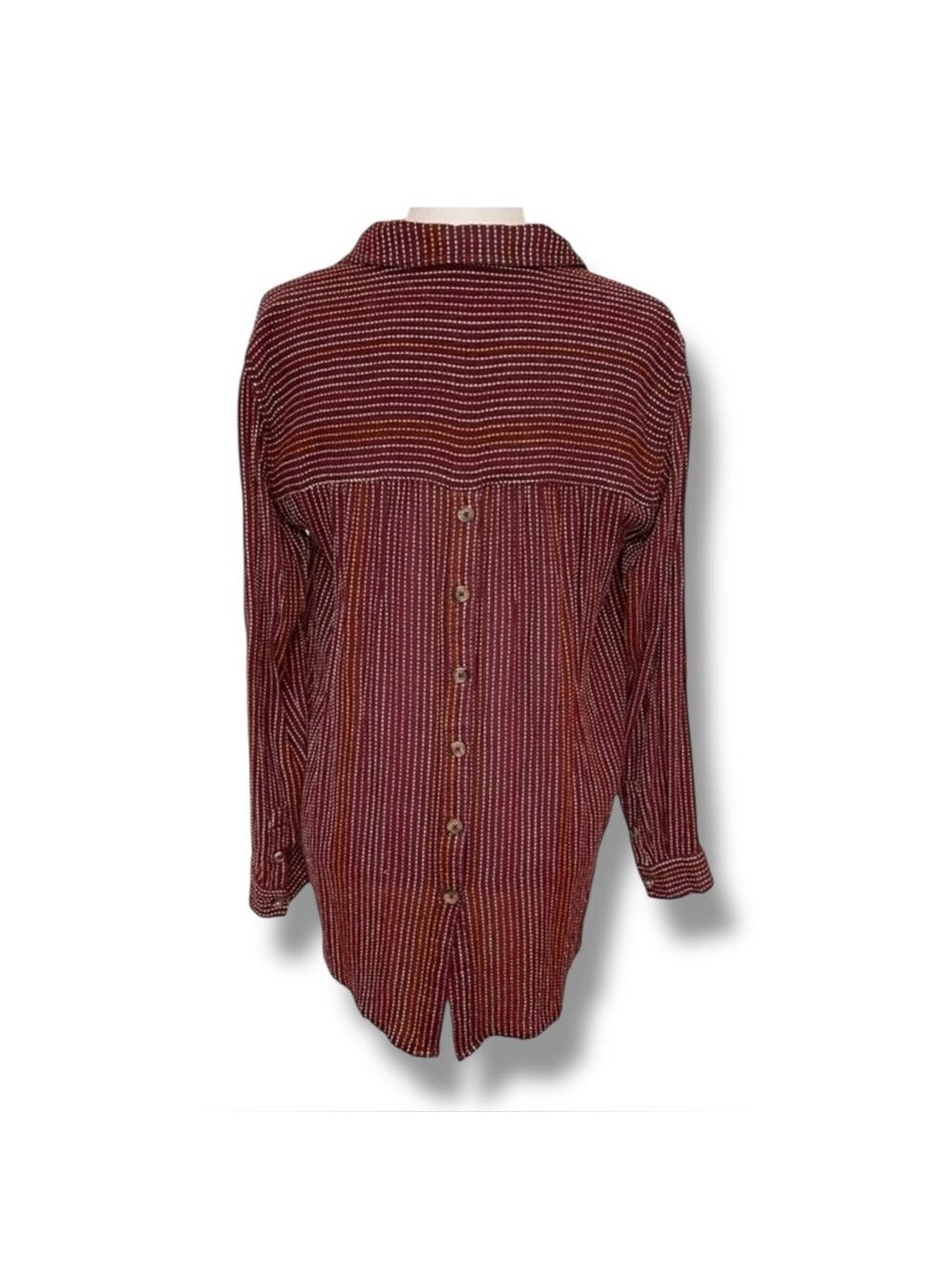 Anthropologie Isadora Button Back Tunic Burgundy Stripe Dot Wool Blend SIze S - Picture 7 of 13